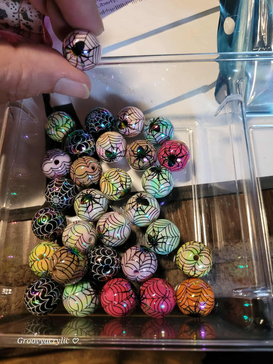 Acrylic Round Bead — Multicolor Spiderweb