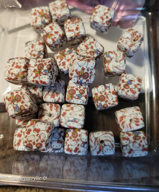 Silicone Square Bead — Hello Kitty